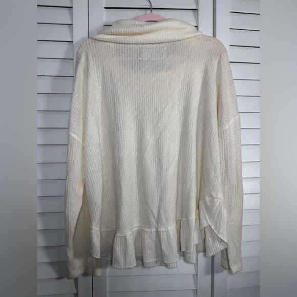 Anthropologie Maeve Addie Ruffled Hacci Pullover Sweater Cream Cowl Neck Med - Picture 6 of 7